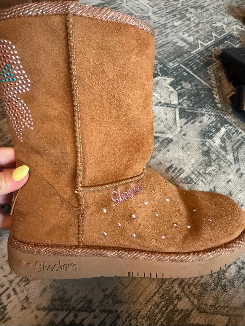 Skechers Twinkle Toes Glamslam light up boots chesnut suede size 4 kids